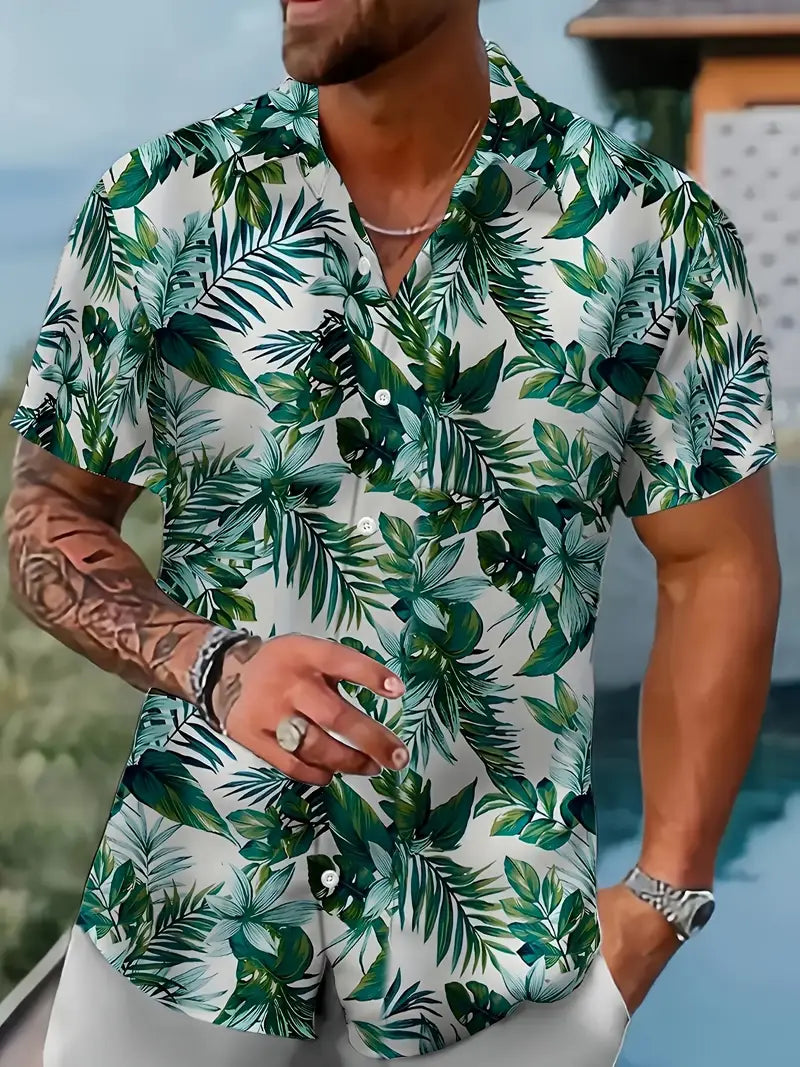 Camicia Tropicale Uomo Foglie Verdi